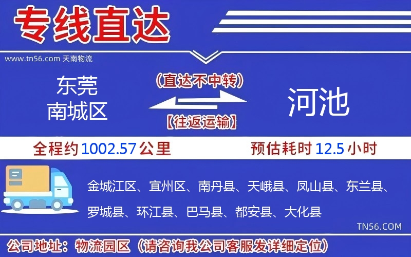 東莞南城區到河池物流公司