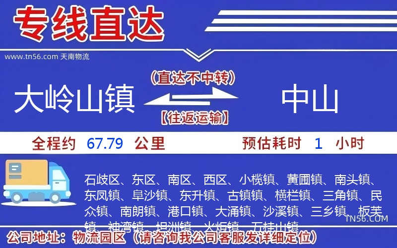 大嶺山鎮到中山物流公司 大嶺山鎮到中山物流公司